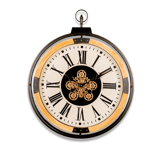 All Wood, Metal & Glass with Rotating Gear Wall Clock