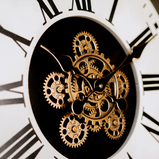 All Wood, Metal & Glass with Rotating Gear Wall Clock