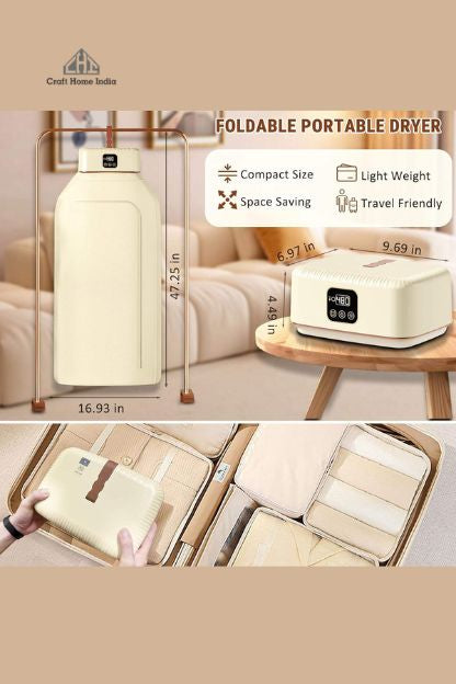 Thermodry Smart Portable Clothes Dryer, Rapid Heating, Foldable Electric Heater with Timer, Energy-Efficient Travel-Friendly Design for Apartments, Travel, Dorms & Small Spaces (600W)