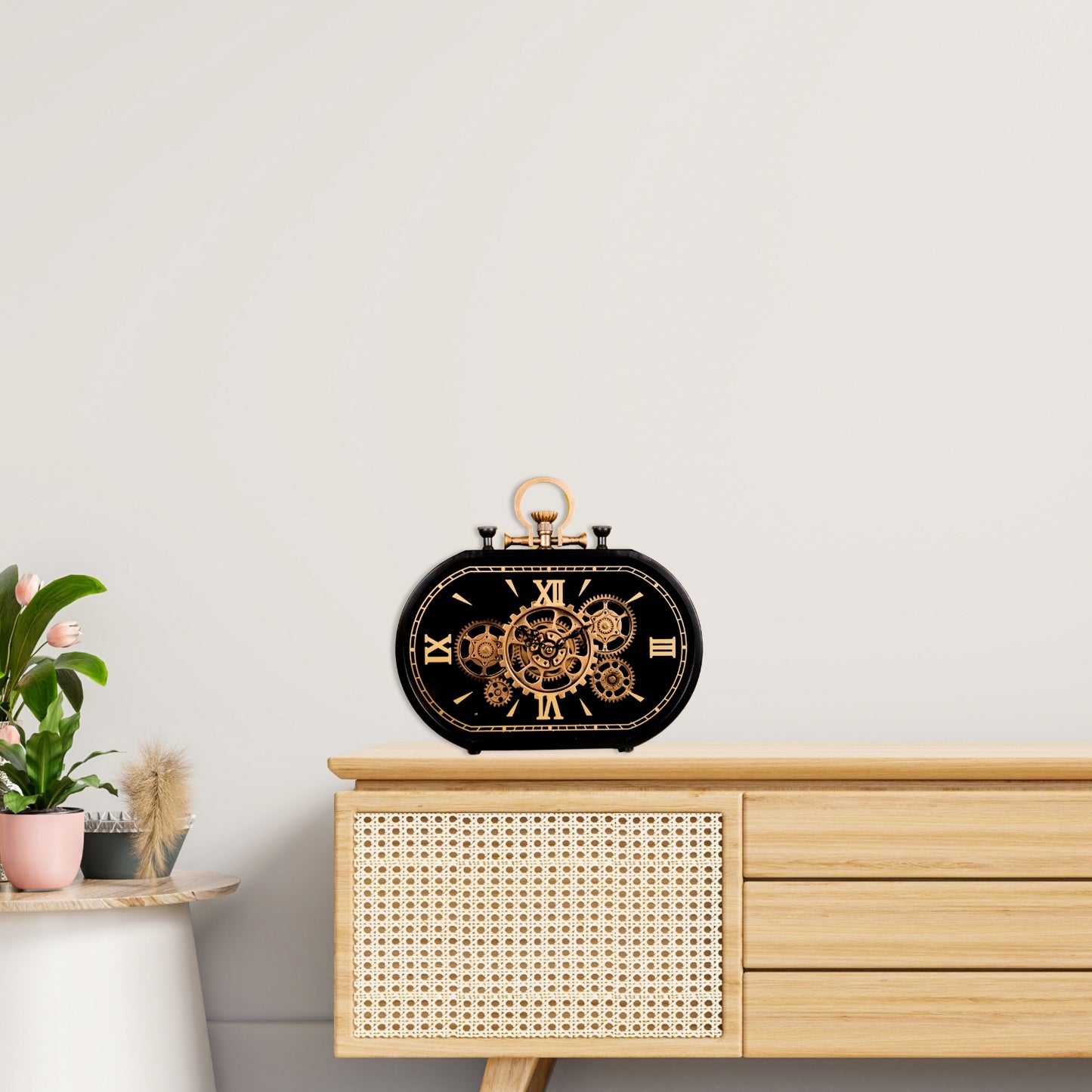 Black Roman Gear Table Clock