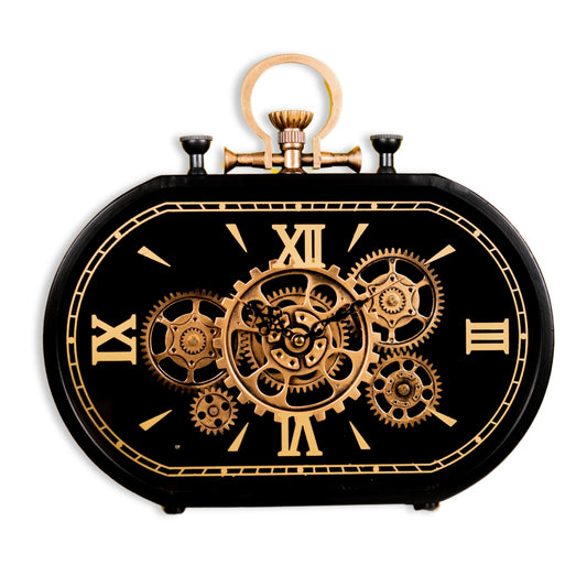Black Roman Gear Table Clock