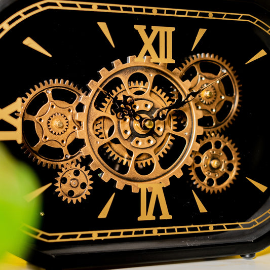 Black Roman Gear Table Clock