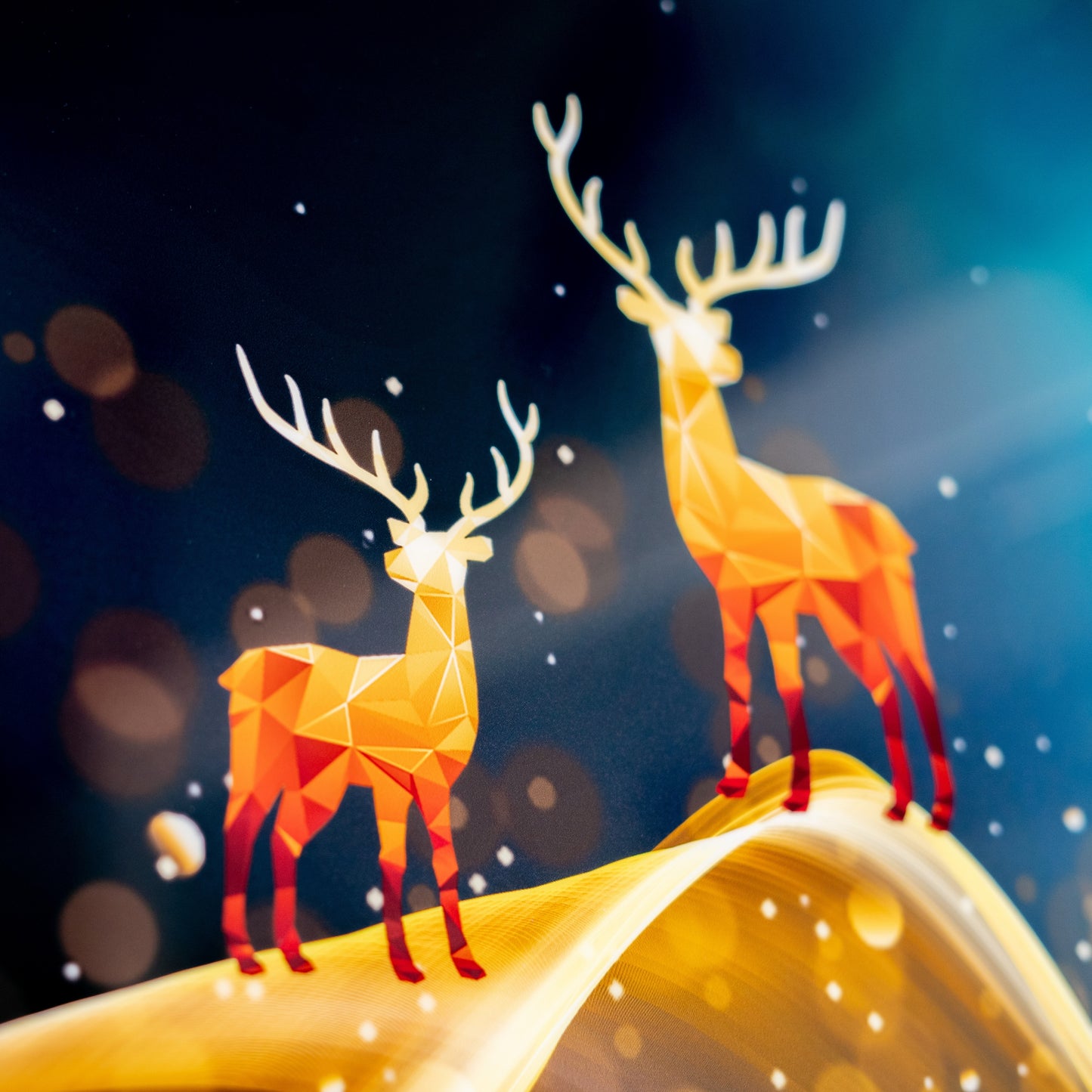 Three Deers Tree with Moon flying Birds