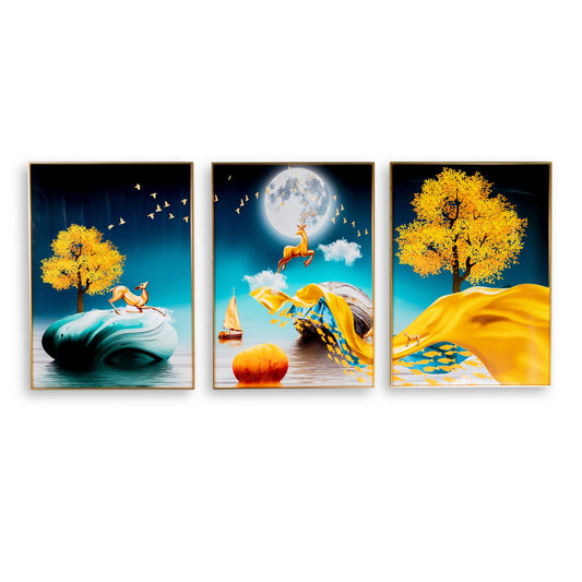 Deer Tree Boat Moon With Crystal Set of 3