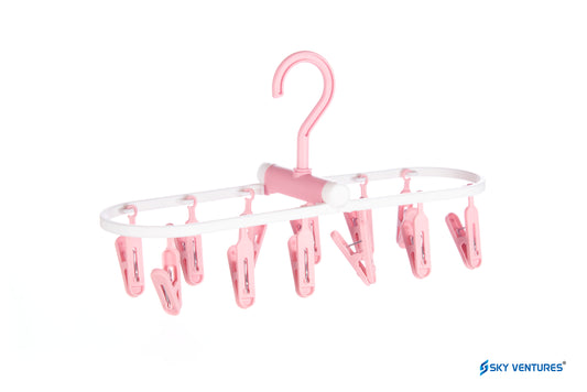 Cloth Drying 12 Clips,360 Degree Portable and Foldable Clips, Baby Clothes Hanger, Clothes Drying Stand,Indoor Clothes Space Saving Hanger, Travel Safe