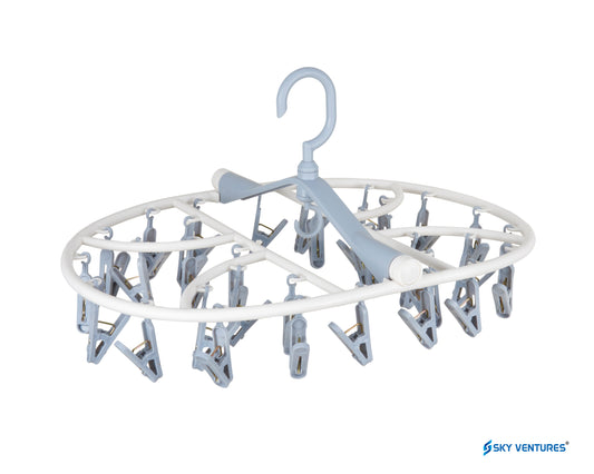 32 Clips Cloth Drying Hanger Oval 360 Degree Portable & Rotatable Foldable for Small Clothes Drying Rack Space Saving Travel Clips, Clothesline Hanging Socks Laundry Drying Hanger Rack