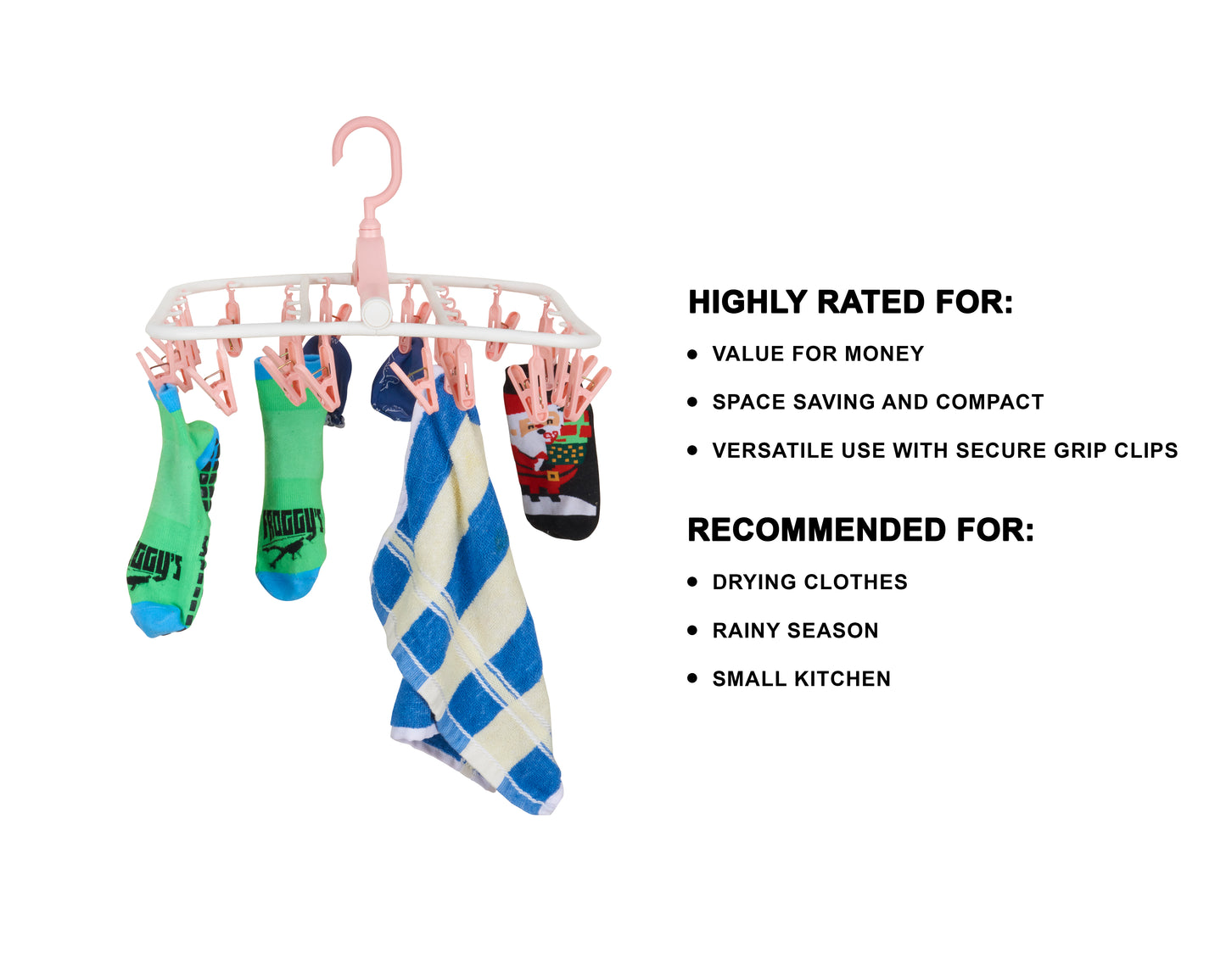 24 Clips Cloth Drying Hanger 360 Degree Portable & Rotatable Foldable for Small Clothes Drying Rack Space Saving Travel Clips, Clothesline Hanging Socks Laundry Drying Hanger Rack