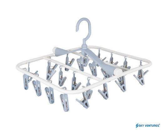 24 Clips Cloth Drying Hanger 360 Degree Portable & Rotatable Foldable for Small Clothes Drying Rack Space Saving Travel Clips, Clothesline Hanging Socks Laundry Drying Hanger Rack