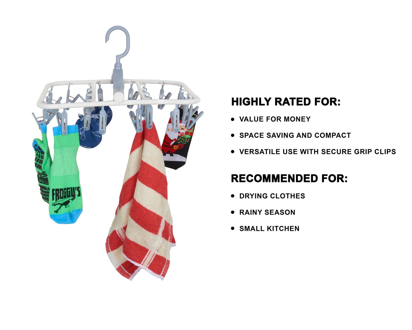 24 Clips Cloth Drying Hanger 360 Degree Portable & Rotatable Foldable for Small Clothes Drying Rack Space Saving Travel Clips, Clothesline Hanging Socks Laundry Drying Hanger Rack