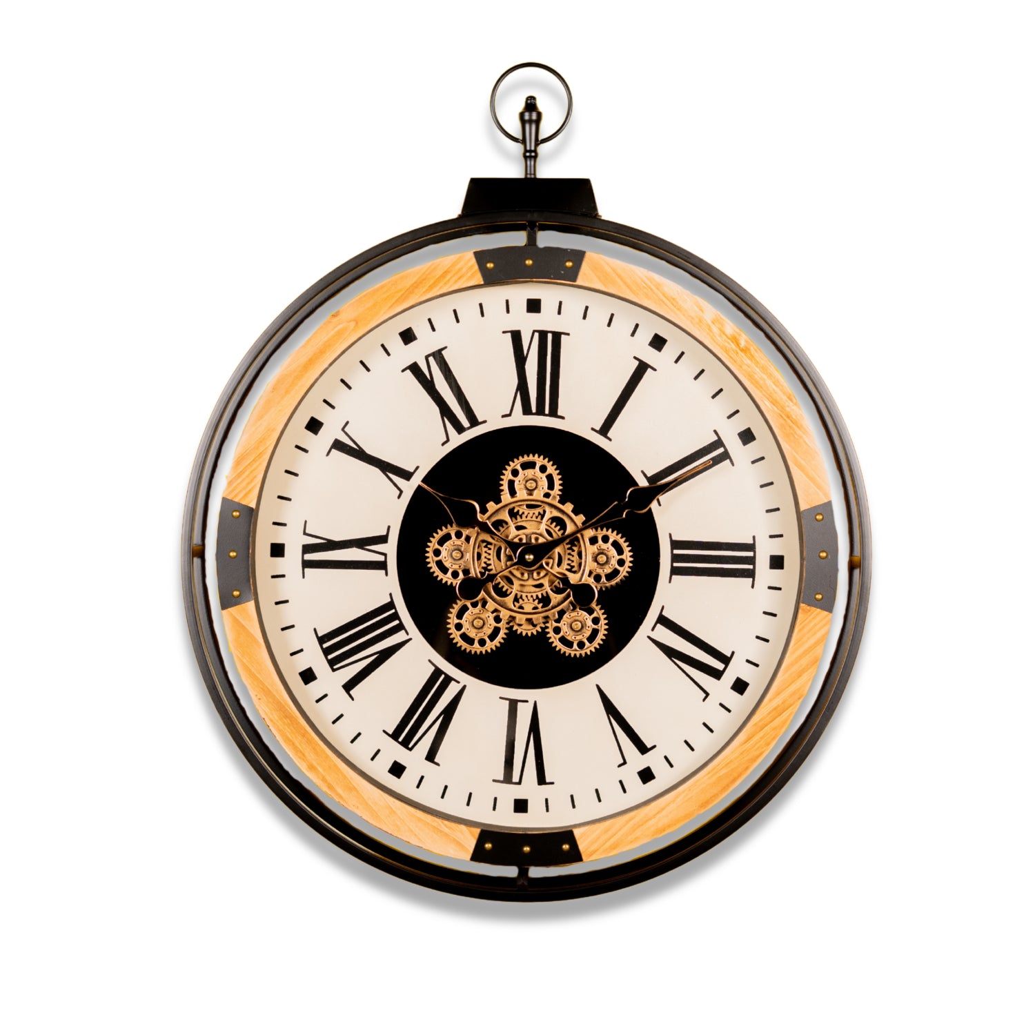 All Wood, Metal & Glass with Rotating Gear Wall Clock – Craft Home India