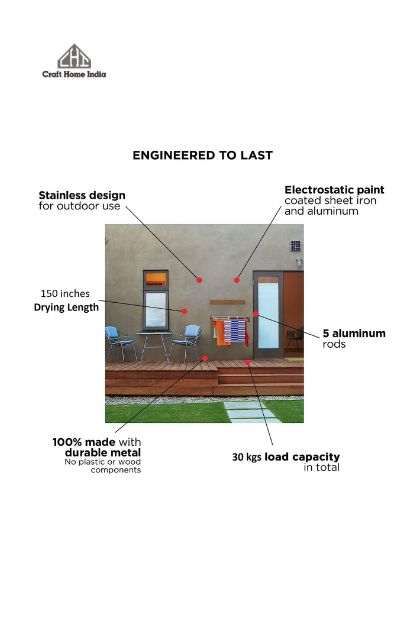 Sky Ventures Foldwell Metal Rust Free Clothes Drying Rack - Wall Mounting | Folding Collapsible Space Saver Cloth Drying Stand for Drying