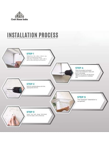 Sky Ventures Foldwell Metal Rust Free Clothes Drying Rack - Wall Mounting | Folding Collapsible Space Saver Cloth Drying Stand for Drying