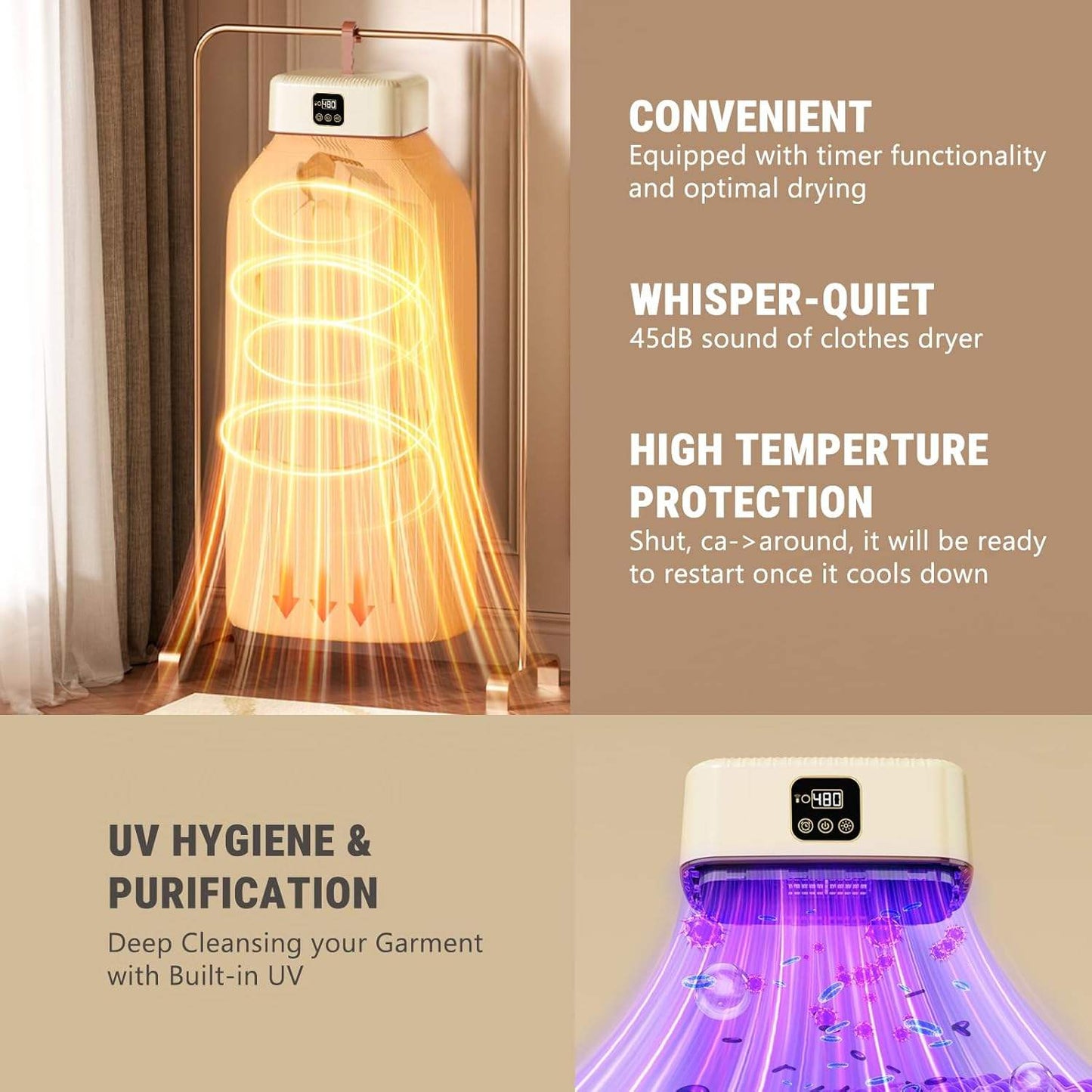 Sky Ventures Thermodry Smart Portable Clothes Dryer, Rapid Heating, Foldable Electric Heater with Timer, Energy-Efficient Travel-Friendly Design for Apartments, Travel, Dorms & Small Spaces (600W)