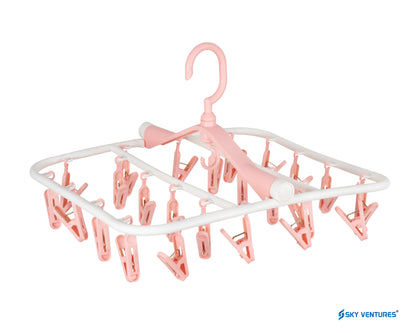 24 Clips Cloth Drying Hanger 360 Degree Portable & Rotatable Foldable for Small Clothes Drying Rack Space Saving Travel Clips, Clothesline Hanging Socks Laundry Drying Hanger Rack