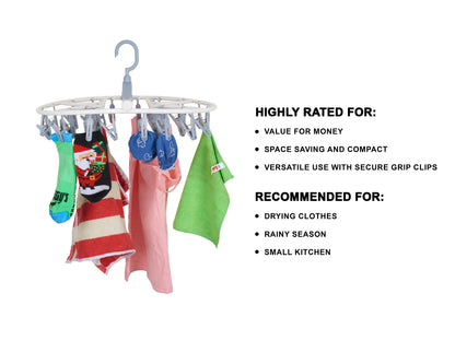 32 Clips Cloth Drying Hanger Oval 360 Degree Portable & Rotatable Foldable for Small Clothes Drying Rack Space Saving Travel Clips, Clothesline Hanging Socks Laundry Drying Hanger Rack