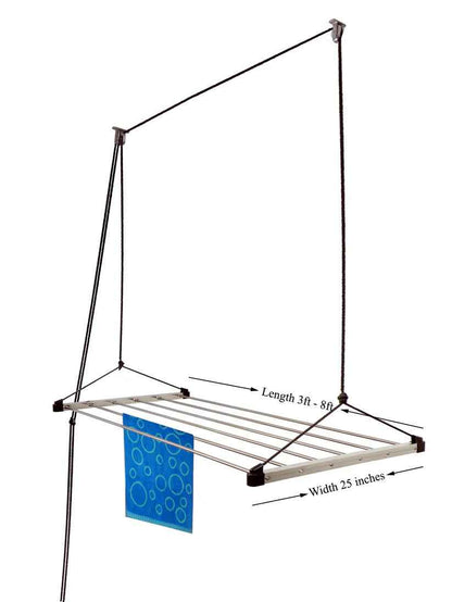 Heavy Duty Stainless Steel Economy Model with UV Protected Nylon Rope Ceiling Cloth Dryer | Cloth Drying Stand for Balcony | Clothes Stand for