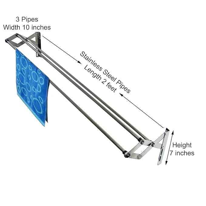 Sky Ventures Foldwell Metal Rust Free Clothes Drying Rack - Wall Mounting | Folding Collapsible Space Saver Cloth Drying Stand for Drying Color