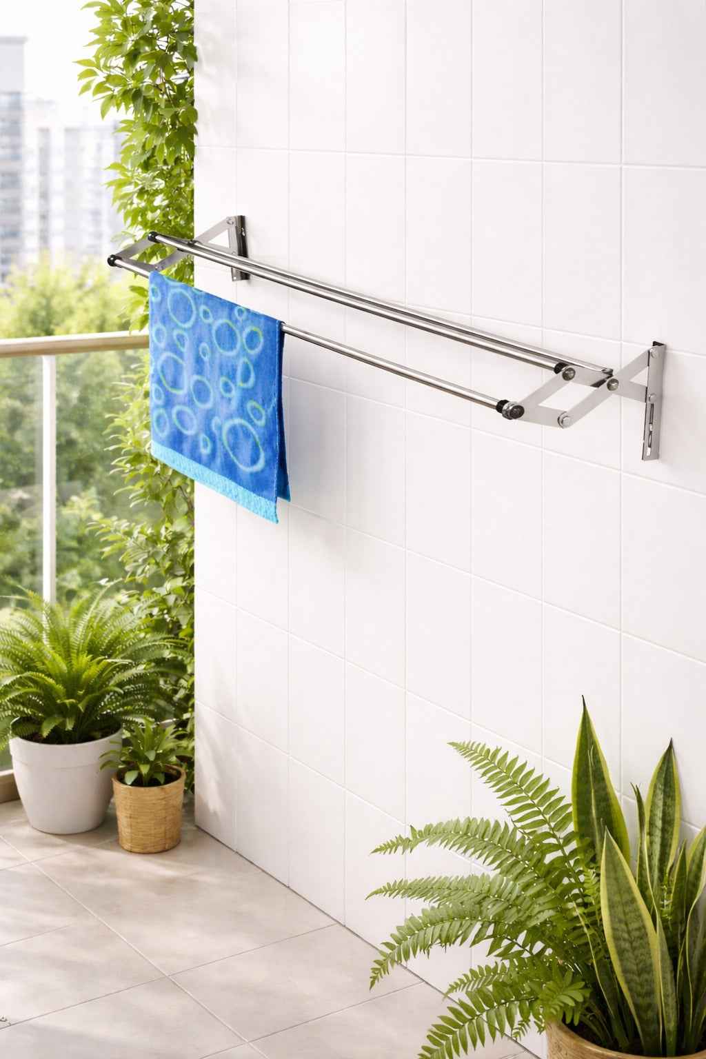 Sky Ventures Foldwell Metal Rust Free Clothes Drying Rack - Wall Mounting | Folding Collapsible Space Saver Cloth Drying Stand for Drying Color