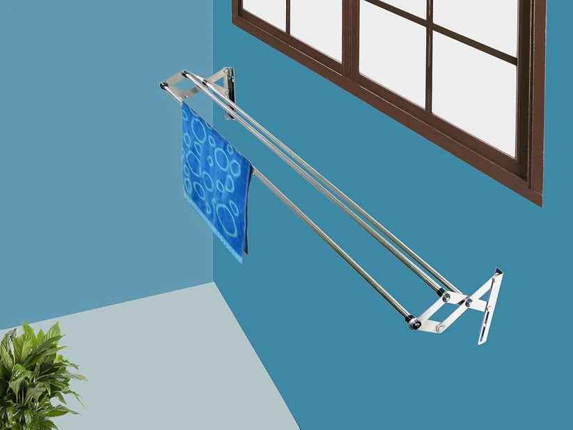 Sky Ventures Foldwell Metal Rust Free Clothes Drying Rack - Wall Mounting | Folding Collapsible Space Saver Cloth Drying Stand for Drying Color