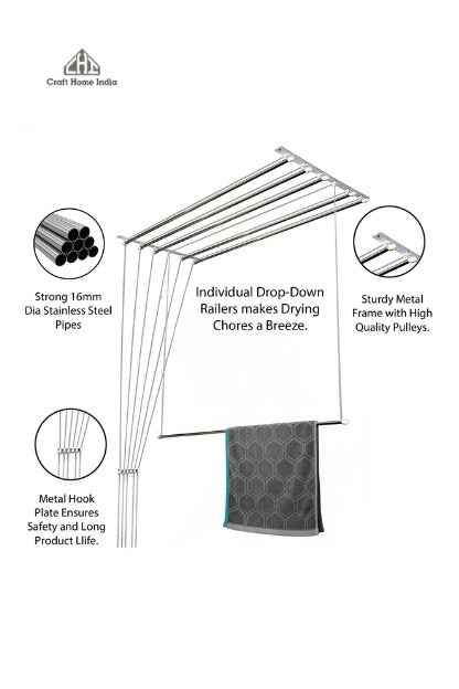Luxury Stainless Steel Heavy Duty UV Protected Nylon Ropes Individual dropdown Ceiling Cloth Dryer/Cloth Hanger/Clothes Drying Stand for Balcony