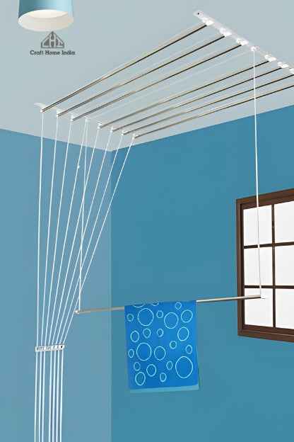 Luxury Stainless Steel Heavy Duty UV Protected Nylon Ropes Individual dropdown Ceiling Cloth Dryer/Cloth Hanger/Clothes Drying Stand for Balcony