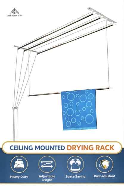 Luxury Stainless Steel Heavy Duty UV Protected Nylon Ropes Individual dropdown Ceiling Cloth Dryer/Cloth Hanger/Clothes Drying Stand for Balcony