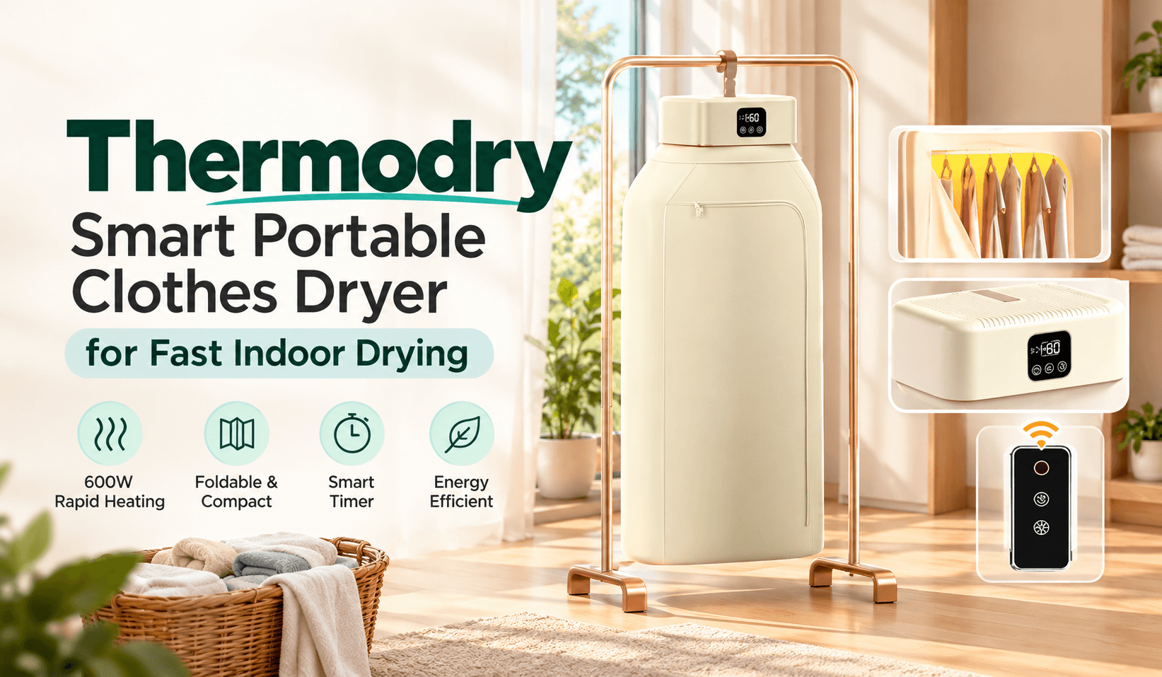 Thermodry Smart Portable Clothes Dryer for fast indoor drying