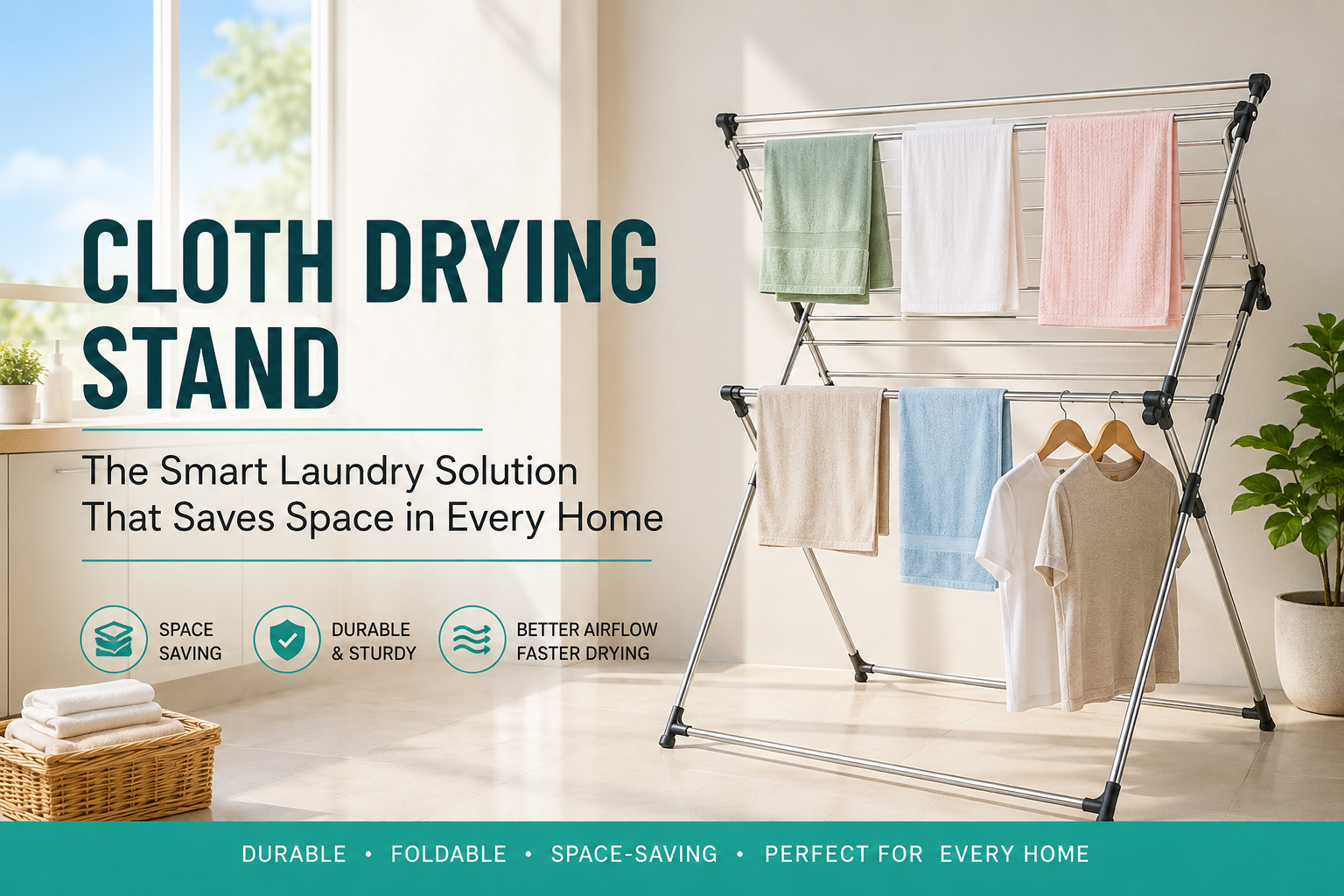 Cloth drying stand for space-saving laundry drying in modern homes