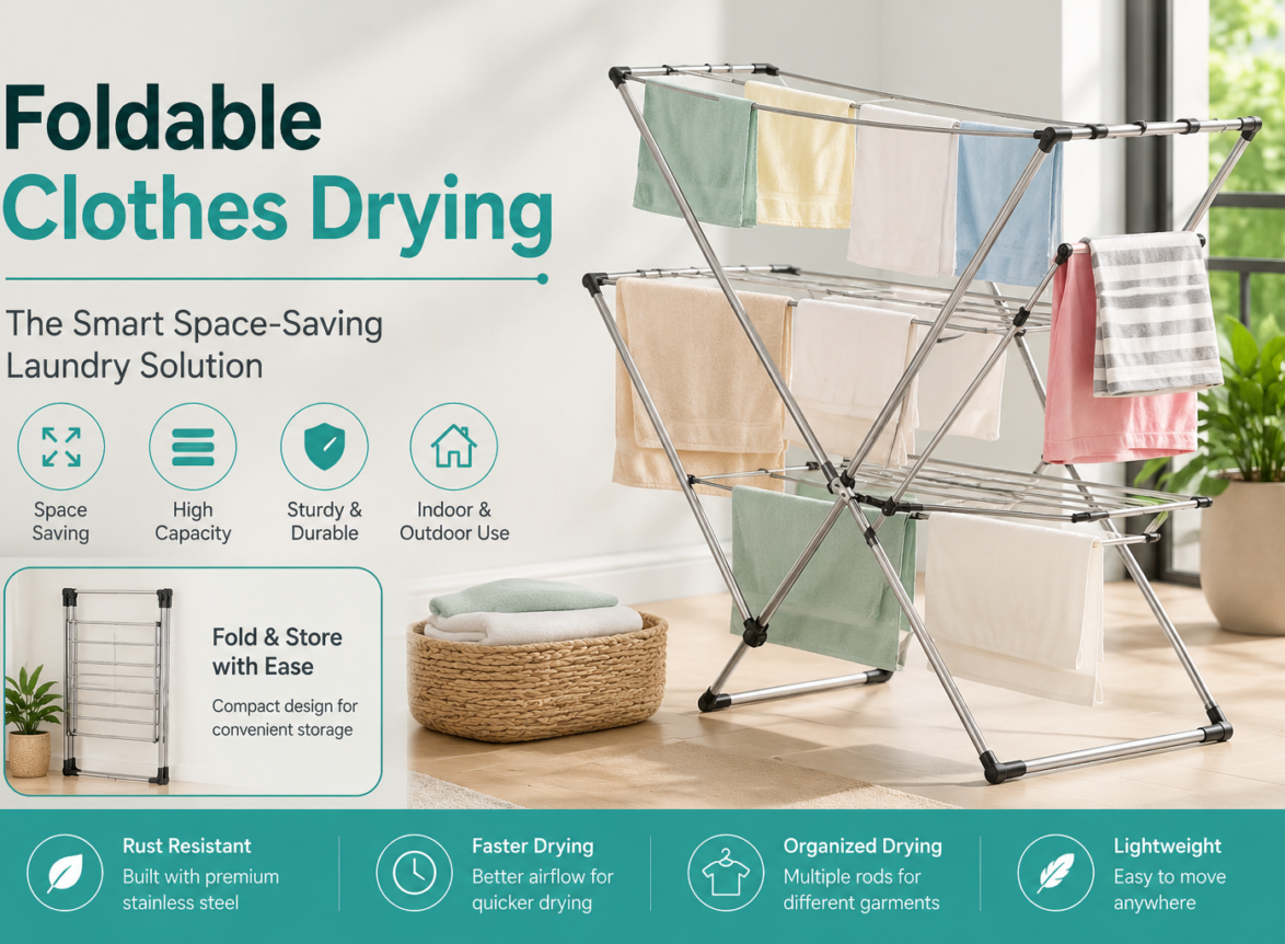 Foldable clothes drying rack for space-saving indoor and outdoor laundry