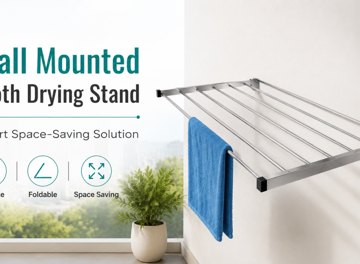 Wall mounted cloth drying stand for space-saving laundry