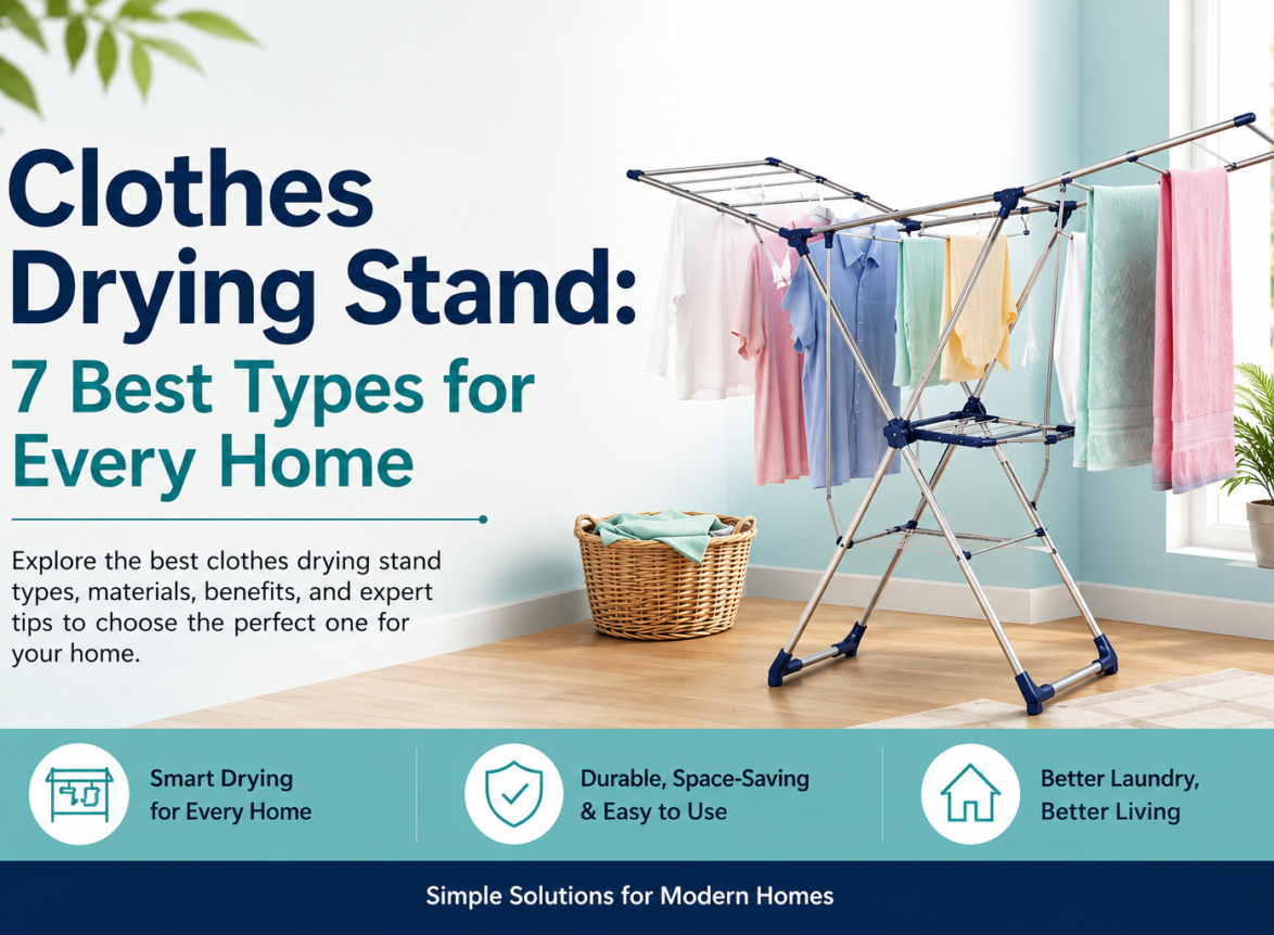 Clothes drying stand with clothes for home use.