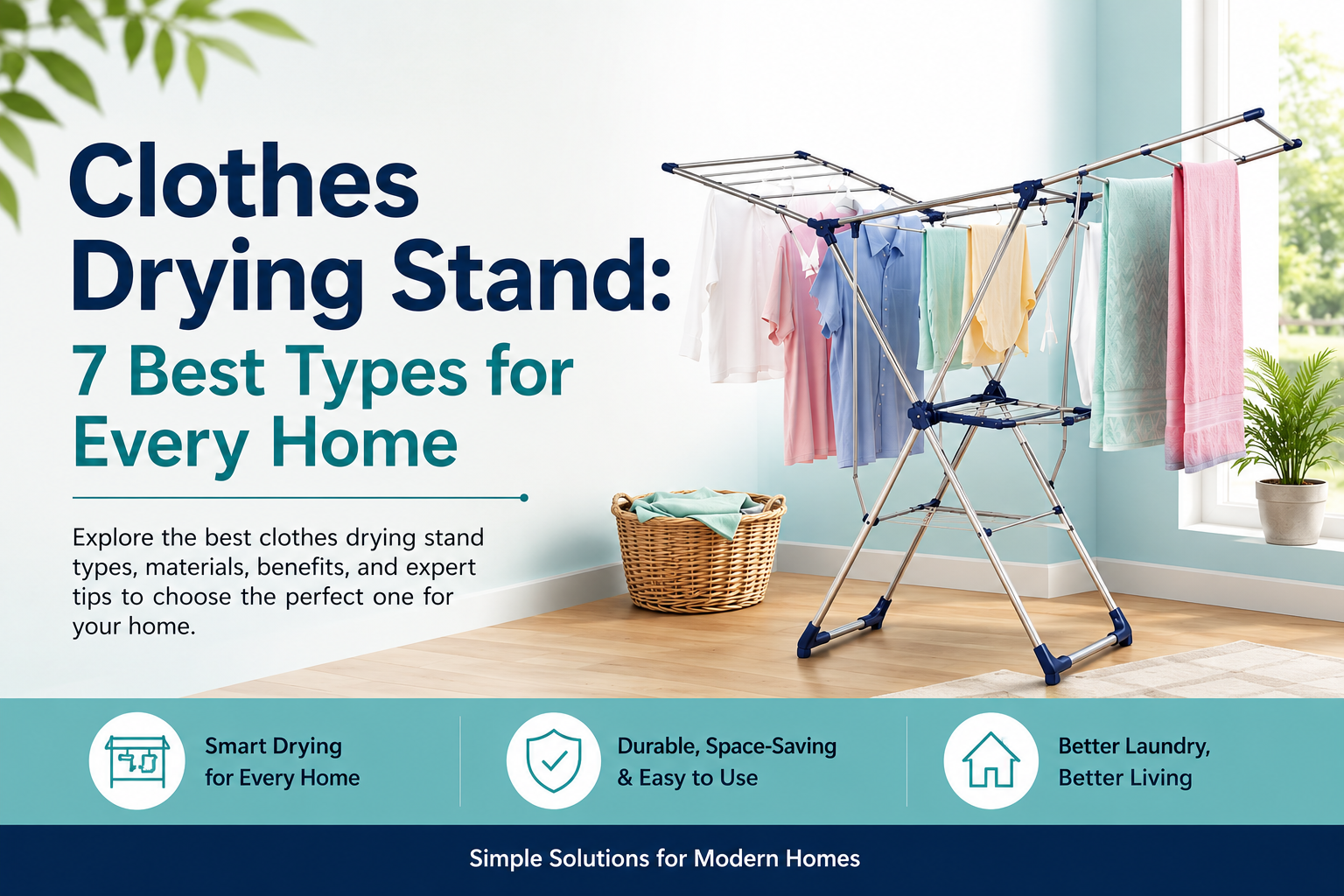 Clothes drying stand with clothes for home use.