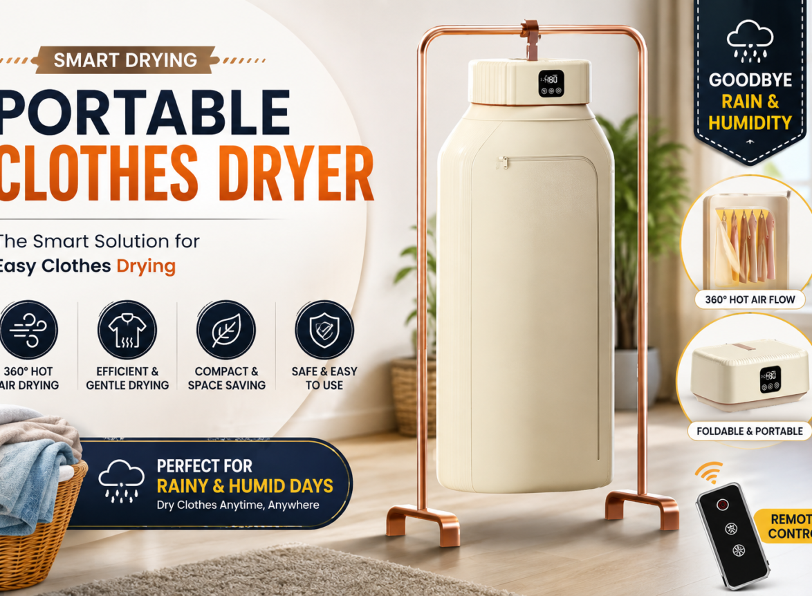 Portable clothes dryer for easy and space-saving clothes drying