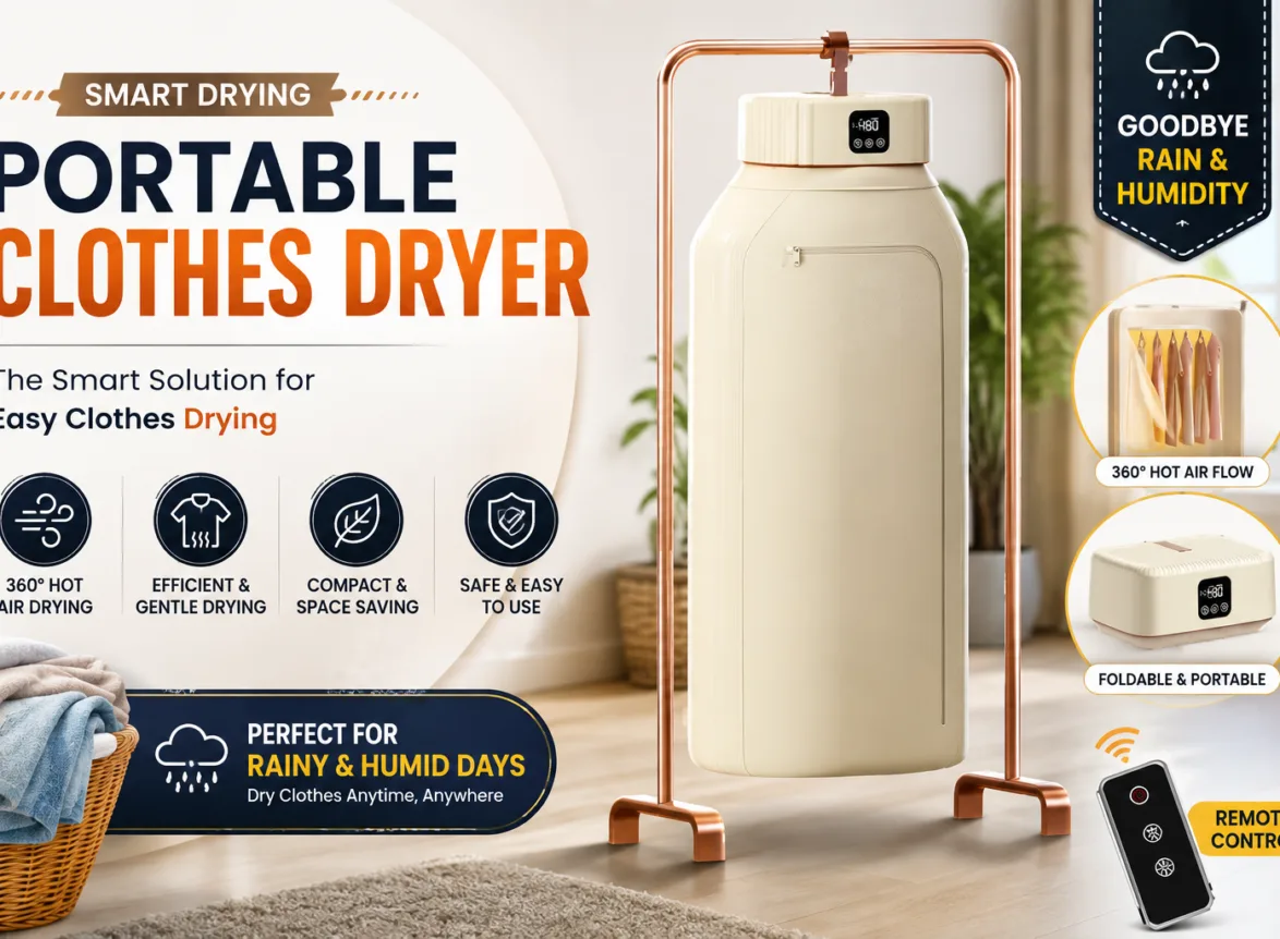 Portable clothes dryer for easy and space-saving clothes drying