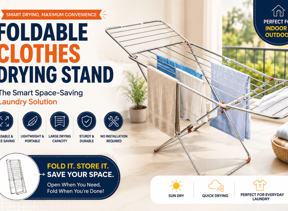 Foldable clothes drying stand for space-saving indoor and outdoor laundry drying