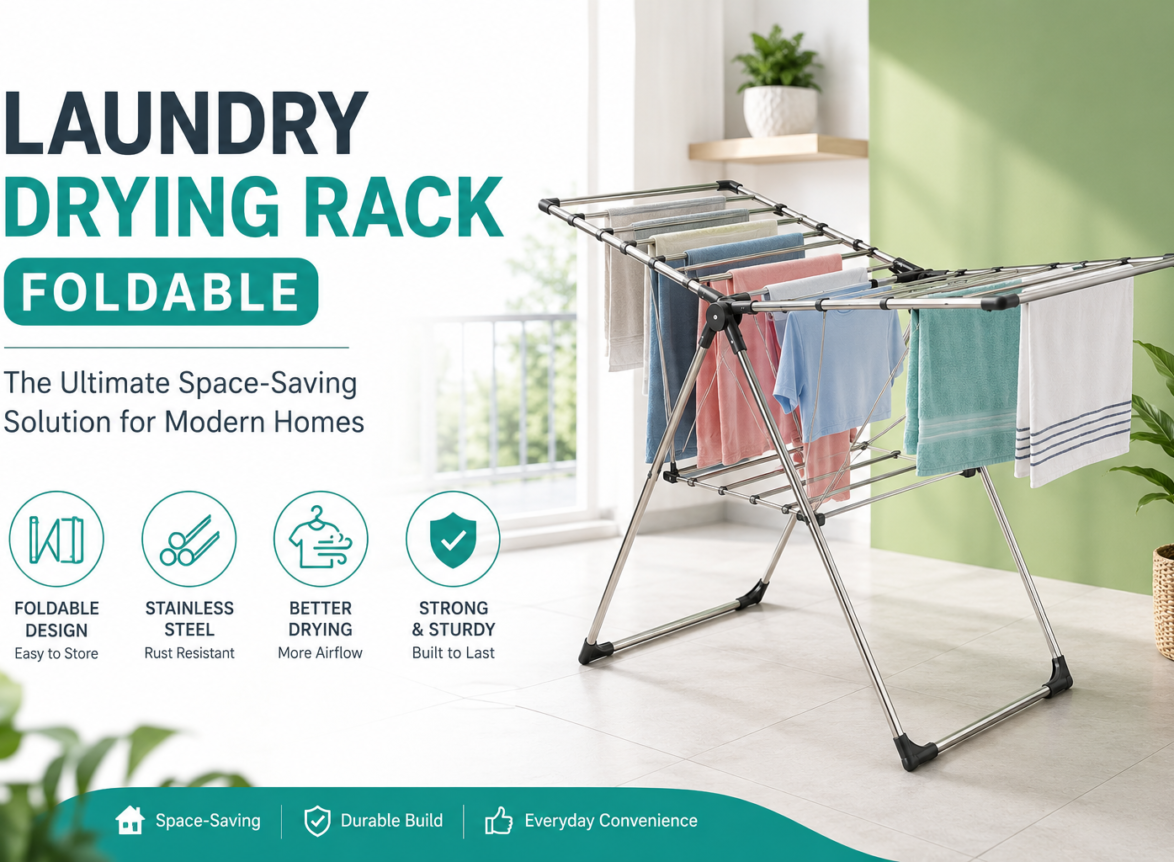 Laundry Drying Rack Foldable – Premium stainless steel foldable clothes drying rack for space-saving laundry in modern homes