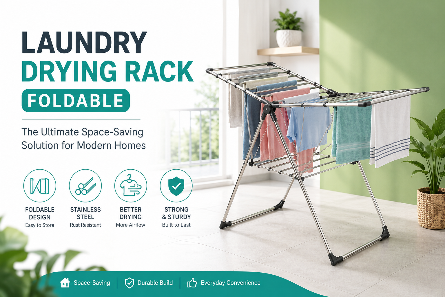 Laundry Drying Rack Foldable – Premium stainless steel foldable clothes drying rack for space-saving laundry in modern homes