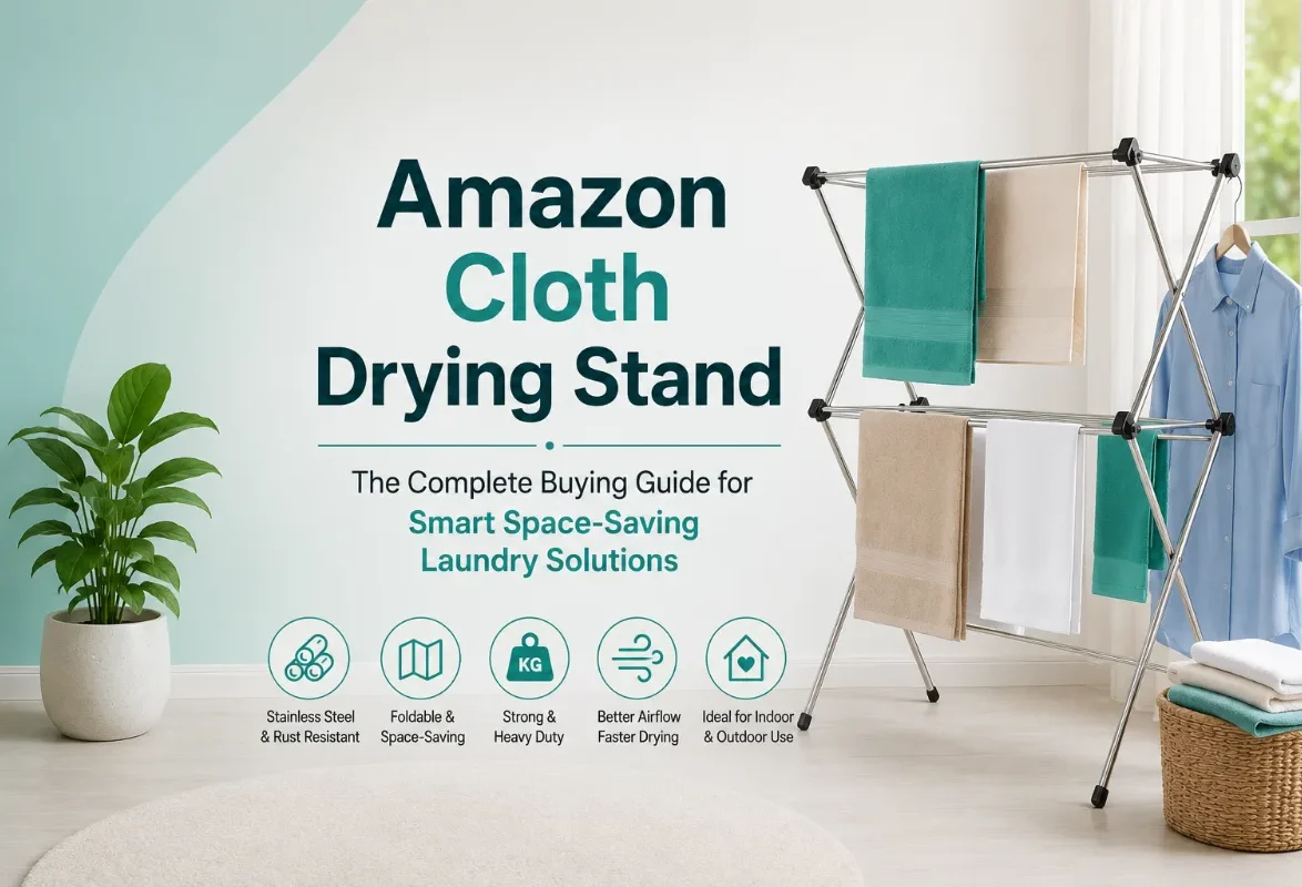 Amazon cloth drying stand with clothes in a modern home