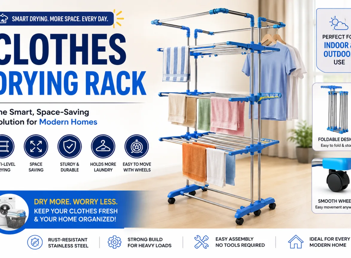 Clothes drying rack with multi-level design for space-saving laundry drying