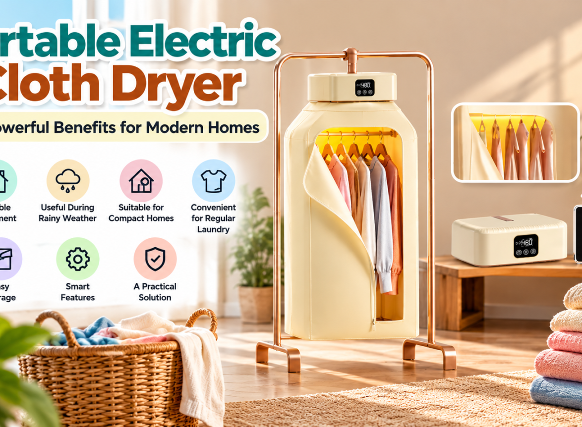 Portable electric cloth dryer for modern homes with 7 key benefits