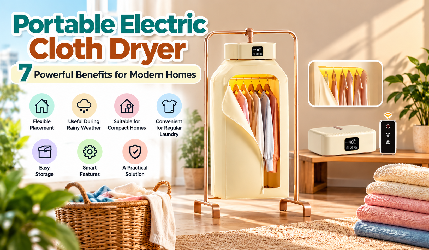 Portable electric cloth dryer for modern homes with 7 key benefits