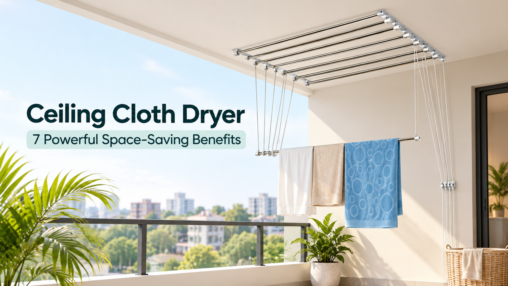Ceiling cloth dryer with stainless steel rods for space-saving laundry