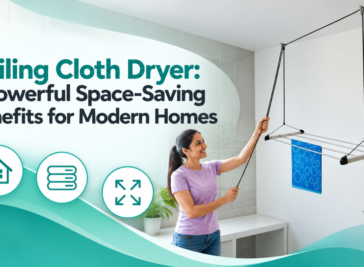 Ceiling cloth dryer with pulley system for space-saving clothes drying in modern homes
