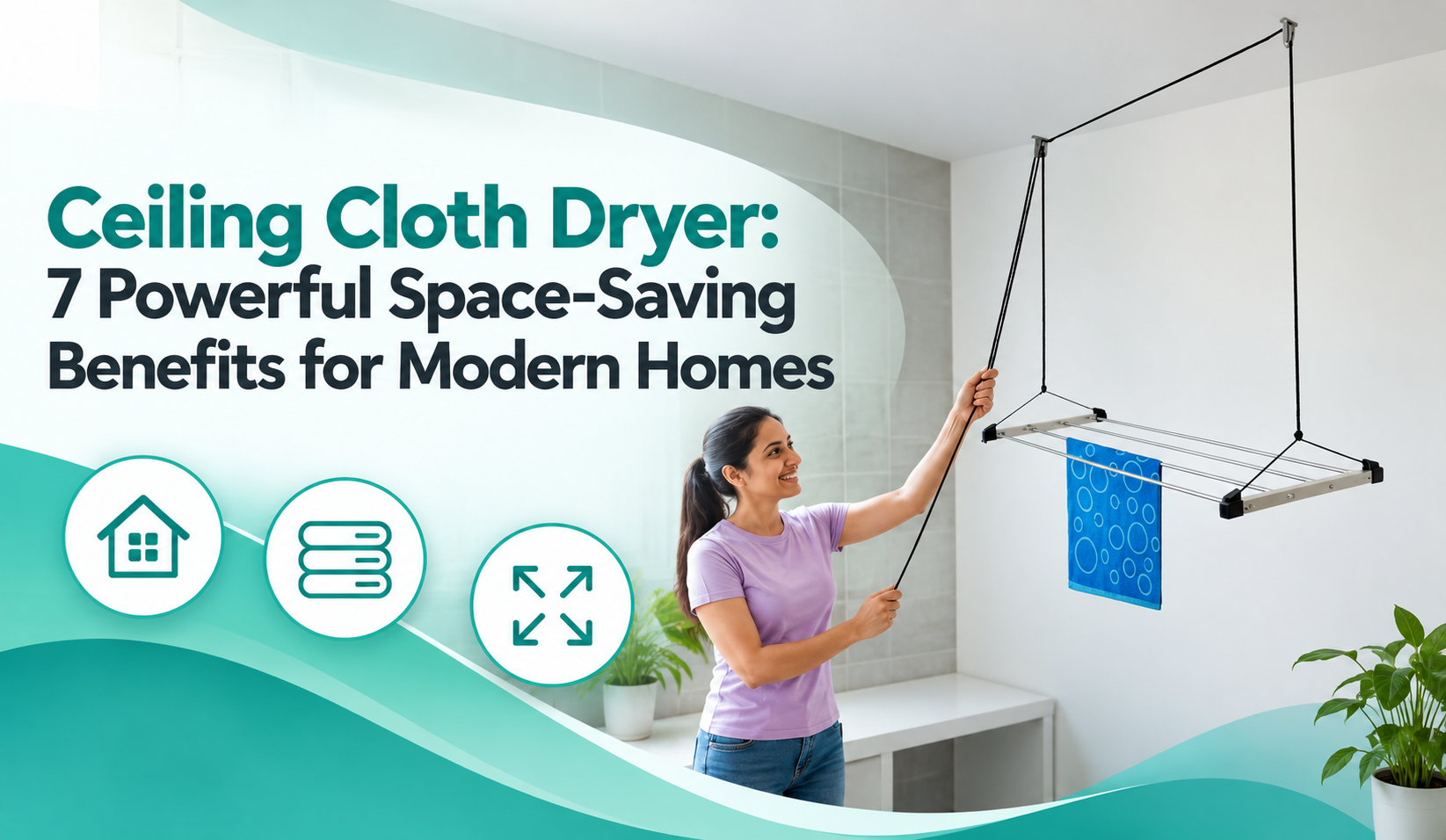 Ceiling cloth dryer with pulley system for space-saving clothes drying in modern homes