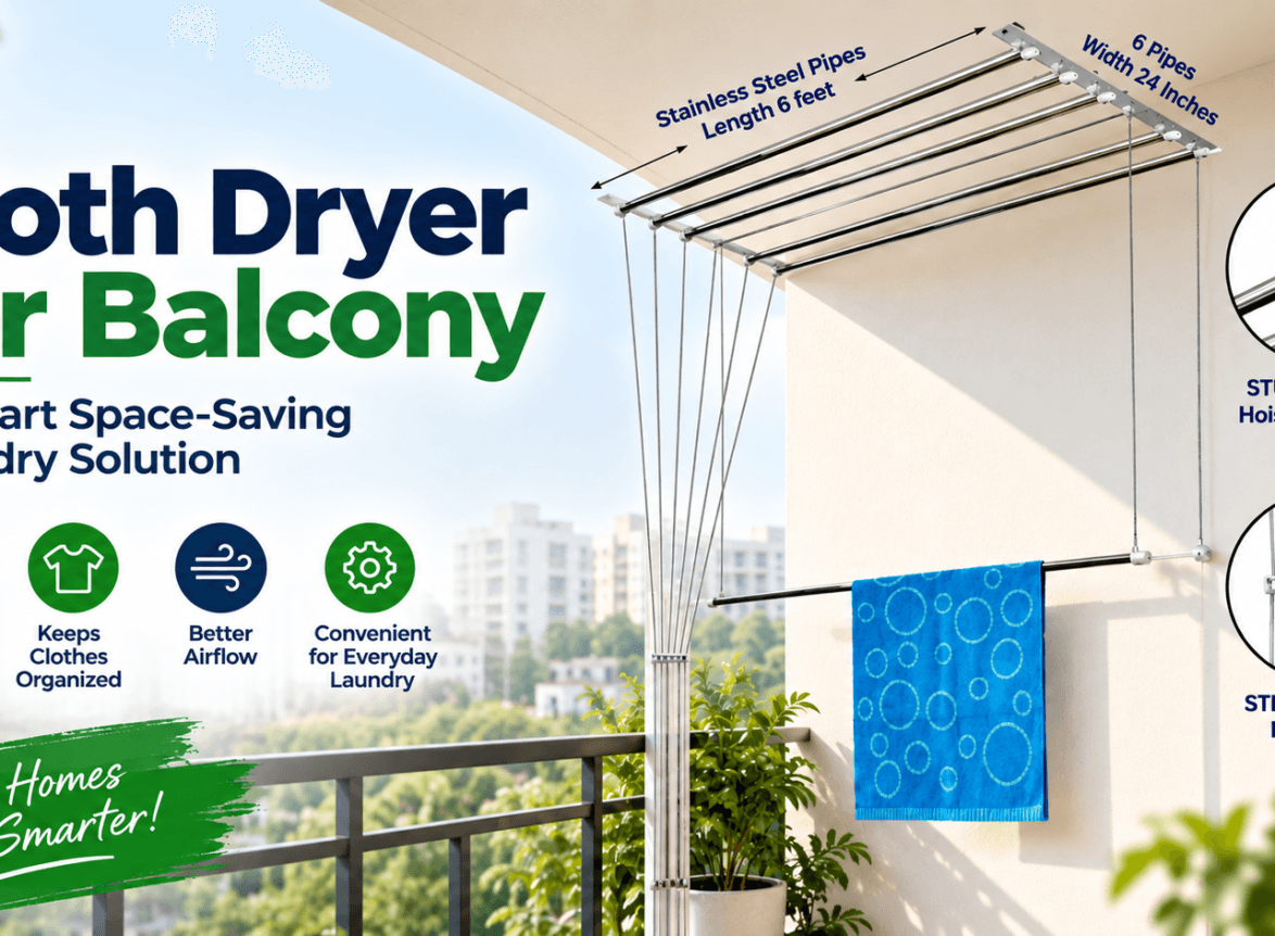 Cloth dryer for balcony designed as a space-saving ceiling-mounted laundry drying solution