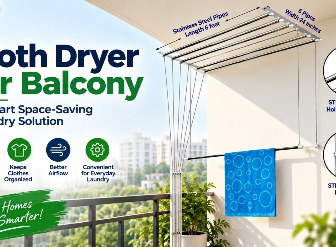 Cloth dryer for balcony designed as a space-saving ceiling-mounted laundry drying solution