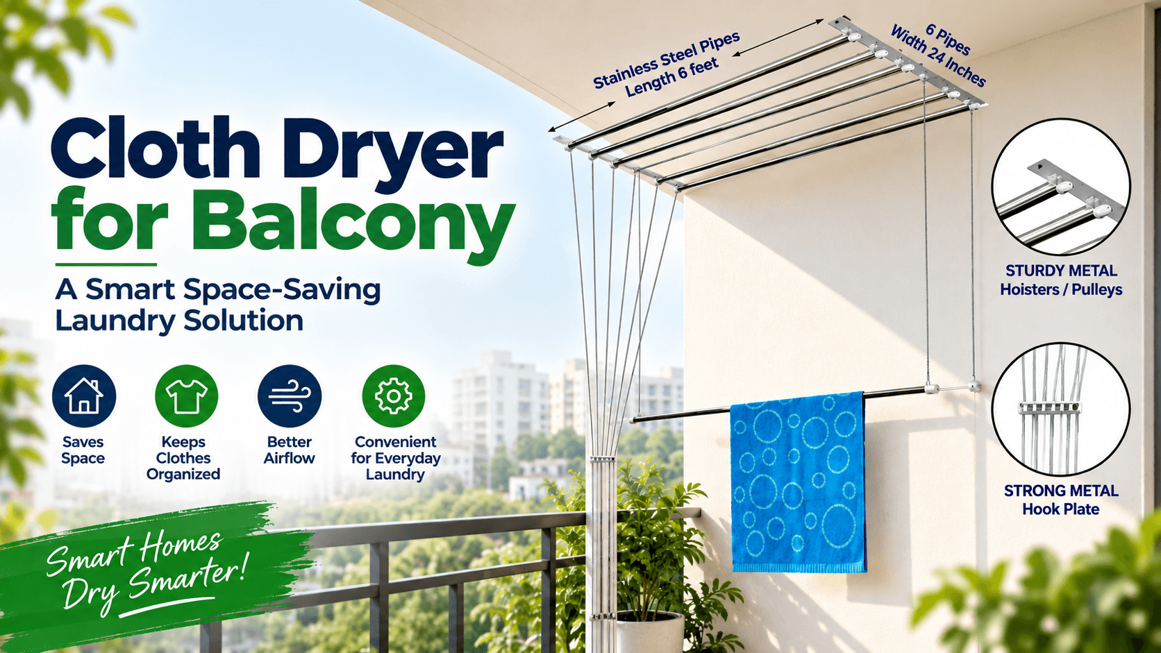 Cloth dryer for balcony designed as a space-saving ceiling-mounted laundry drying solution