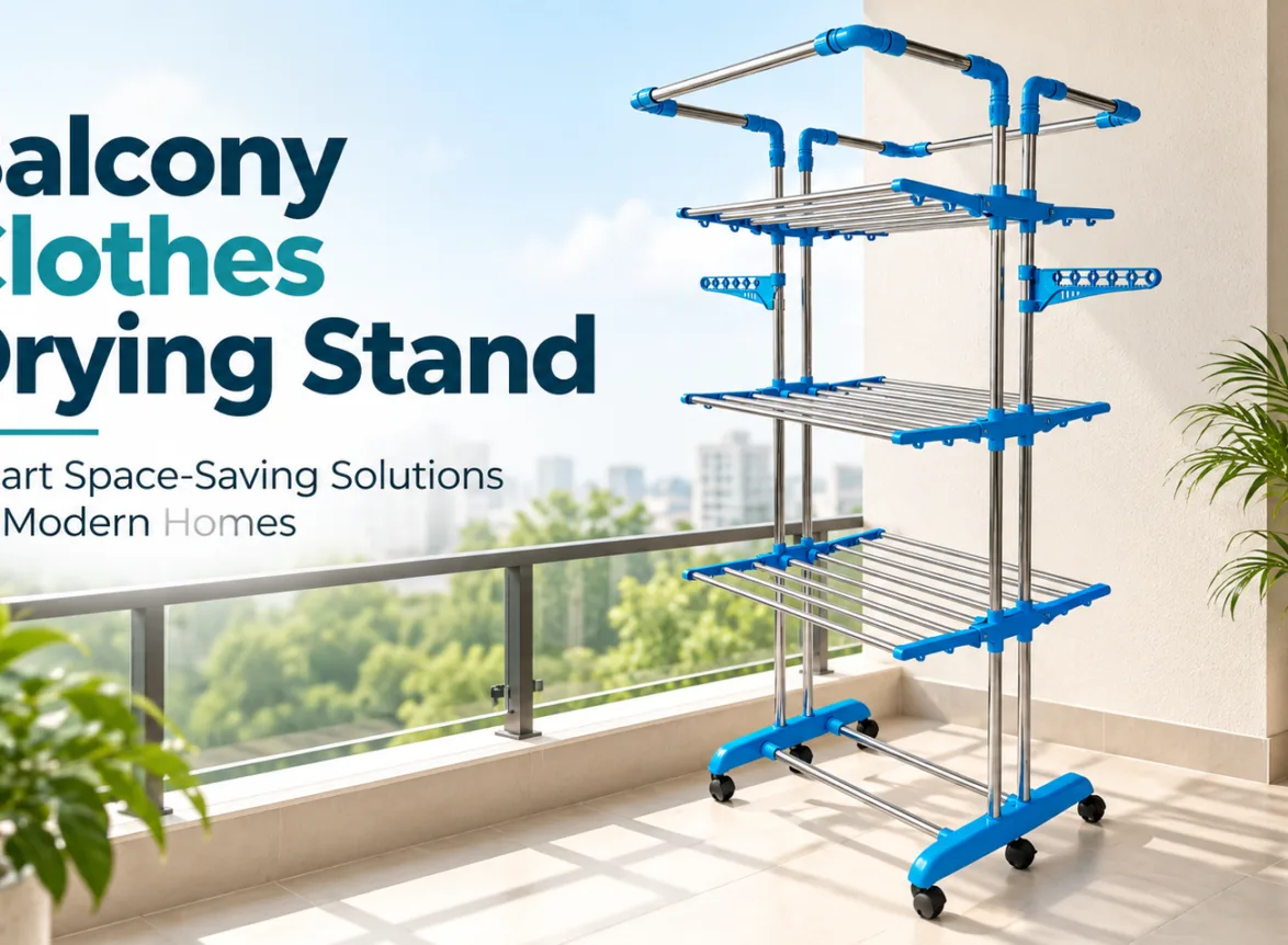 Balcony clothes drying stand with multi-tier space-saving design