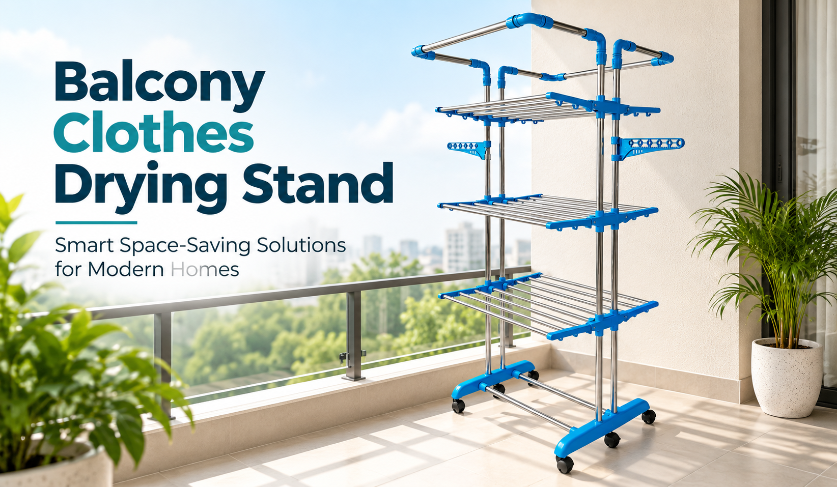 Balcony clothes drying stand with multi-tier space-saving design