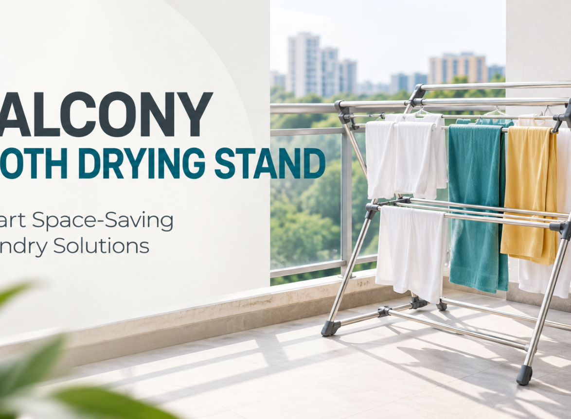Balcony cloth drying stand for space-saving laundry in modern homes